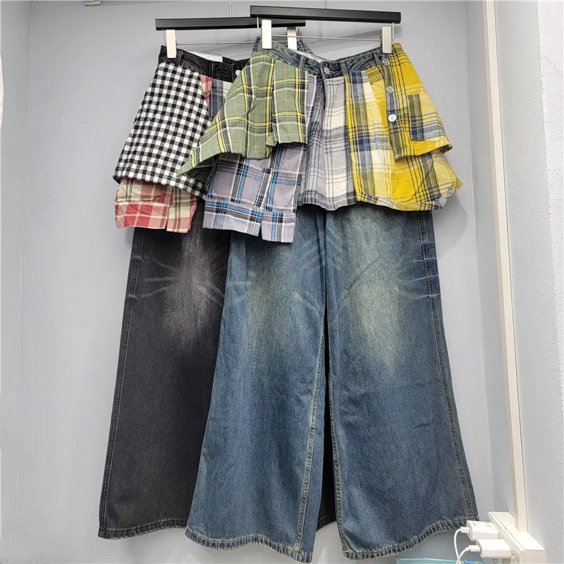 ريترو منقوشة غير النظامية المرقعة فضفاض مستقيم الجينز للنساء العصرية، النمط الأوروبي الأمريكي المتخصصة تصميم الشارع الدنيم السراويل #1