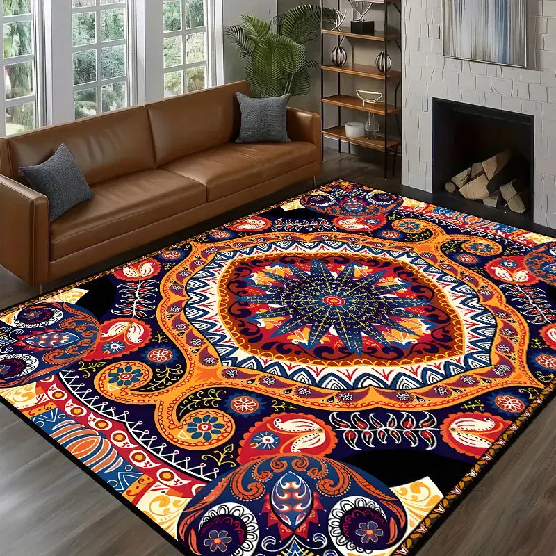 1pc European Retro Large Carpet for Living Room Luxury Decoration Rug Non-slip Bedroom Cloakroom Washable Soft Mat Area Rug
