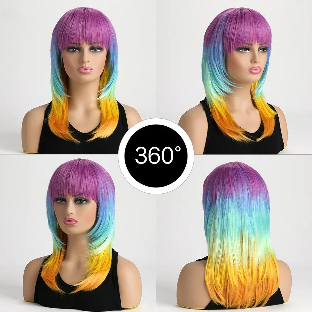 New fashion color partial highlights long micro-volume wig trendy girl chemical fiber gradient synthetic wig
