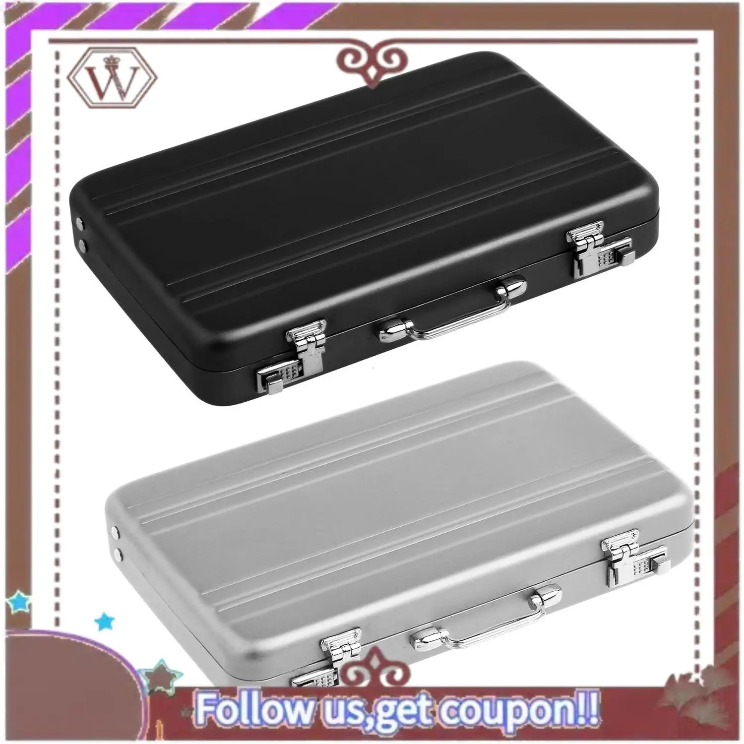 ล่าสุด 2 ชิ้นอลูมิเนียมรหัสผ่านกล่องการ์ดกระเป๋าเดินทางขนาดเล็กรหัสผ่านกระเป๋าเอกสาร - Silver & Black