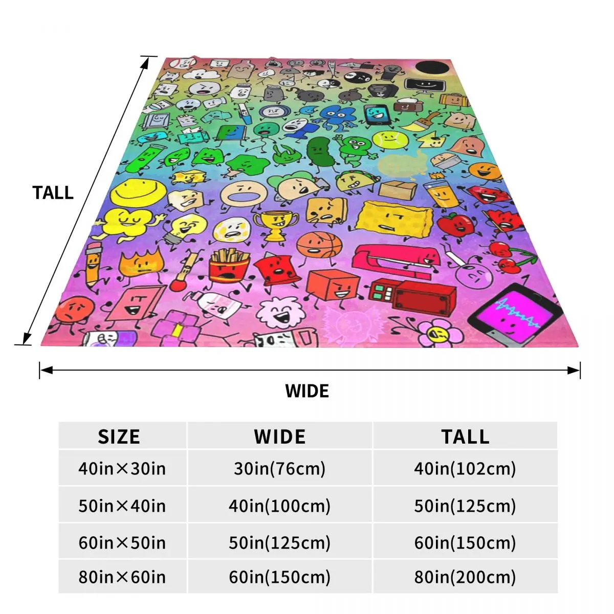 BFDI Inanimate Insanity All Characters (Rainbow) Blankets Fleece Sofa Throw Blanket Couch Bedding Travel Throws Bedspread Quilt