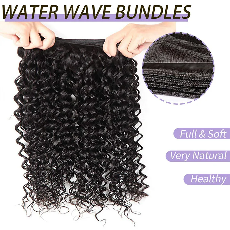 Water Wave 1/3/4 Bundles Human Hair 10A 12A Brazilian Virgin Human Hair Bundles Natural Black Color Wet and Wavy Hair Extensions