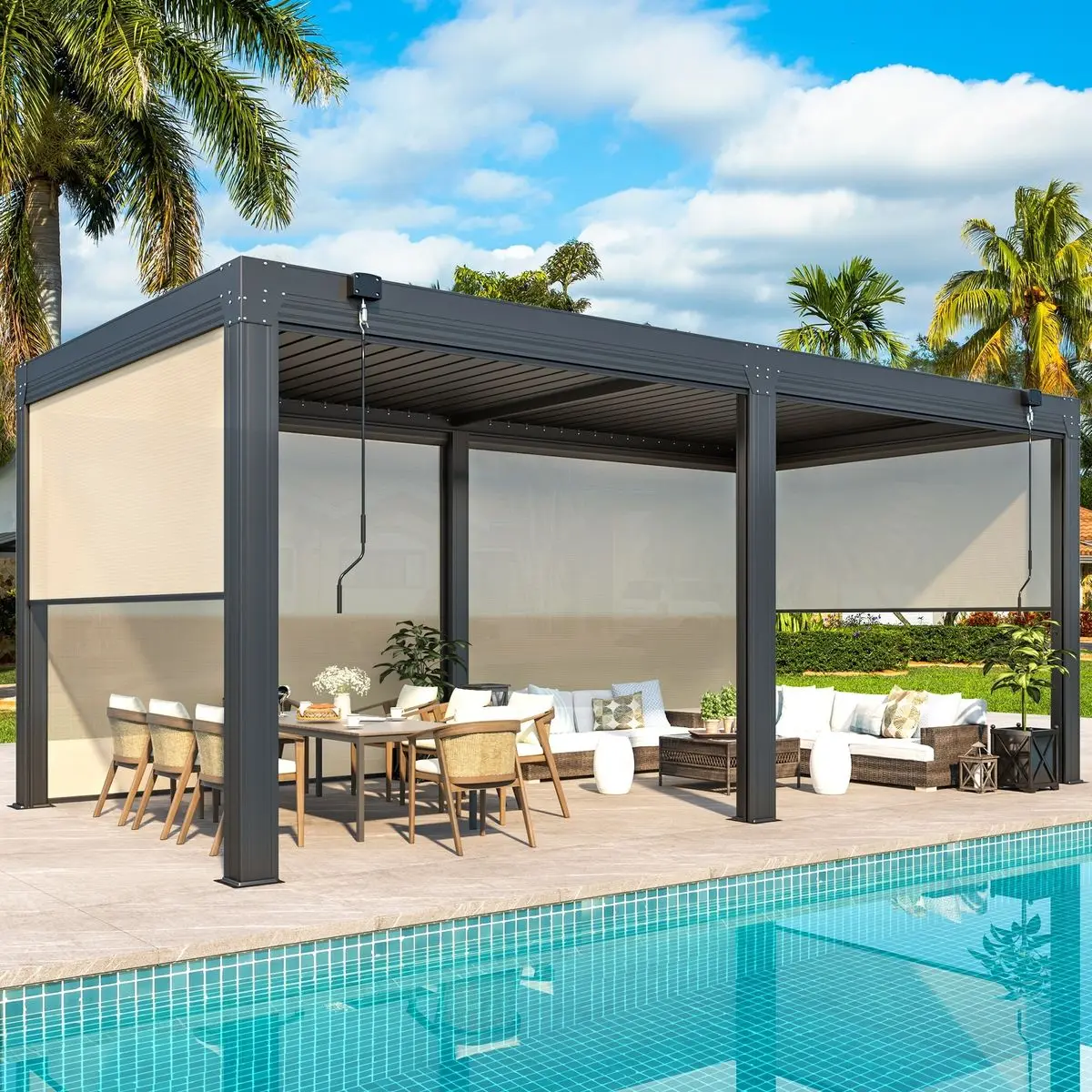 Hand Adjustable Aluminum Pergola Sun Protective and Easy To Assemble Pavilion Suitable for Outdoor Use in The Family Setting