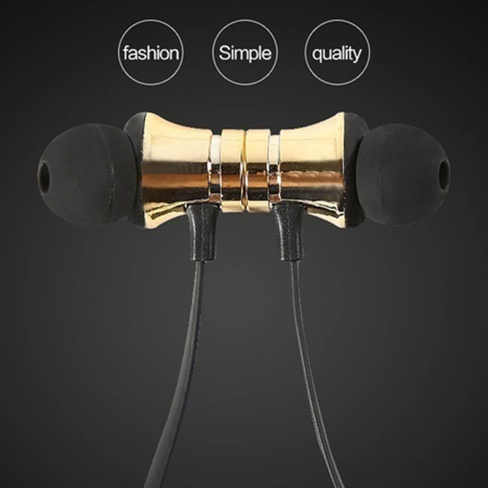 

Magnetic Earphones Golden Electroplate Wireless Headset for Sports Business 10m Range Earbuds Car