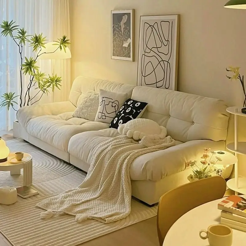 Factory Direct 2026 Top Rated Wide Cloud Sofa Floor-to-ceiling Sofa Bed Modern Simple Small Unit Cream Wind Fabric Sofa