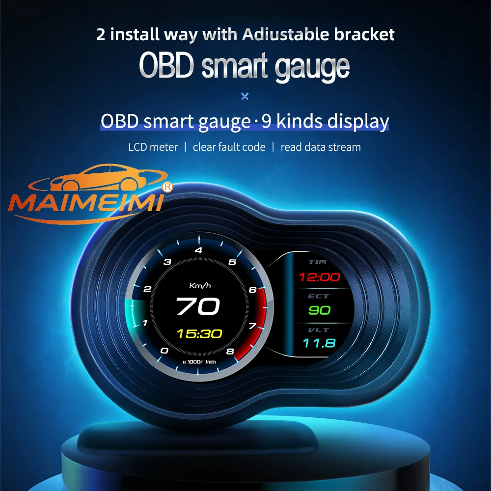 F9-OBD OBD2 GPS HUD Head Up Display Car Digital Speedometer Auto Over Speed Alarm Meter Water Temp Fuel Consumption Gauges