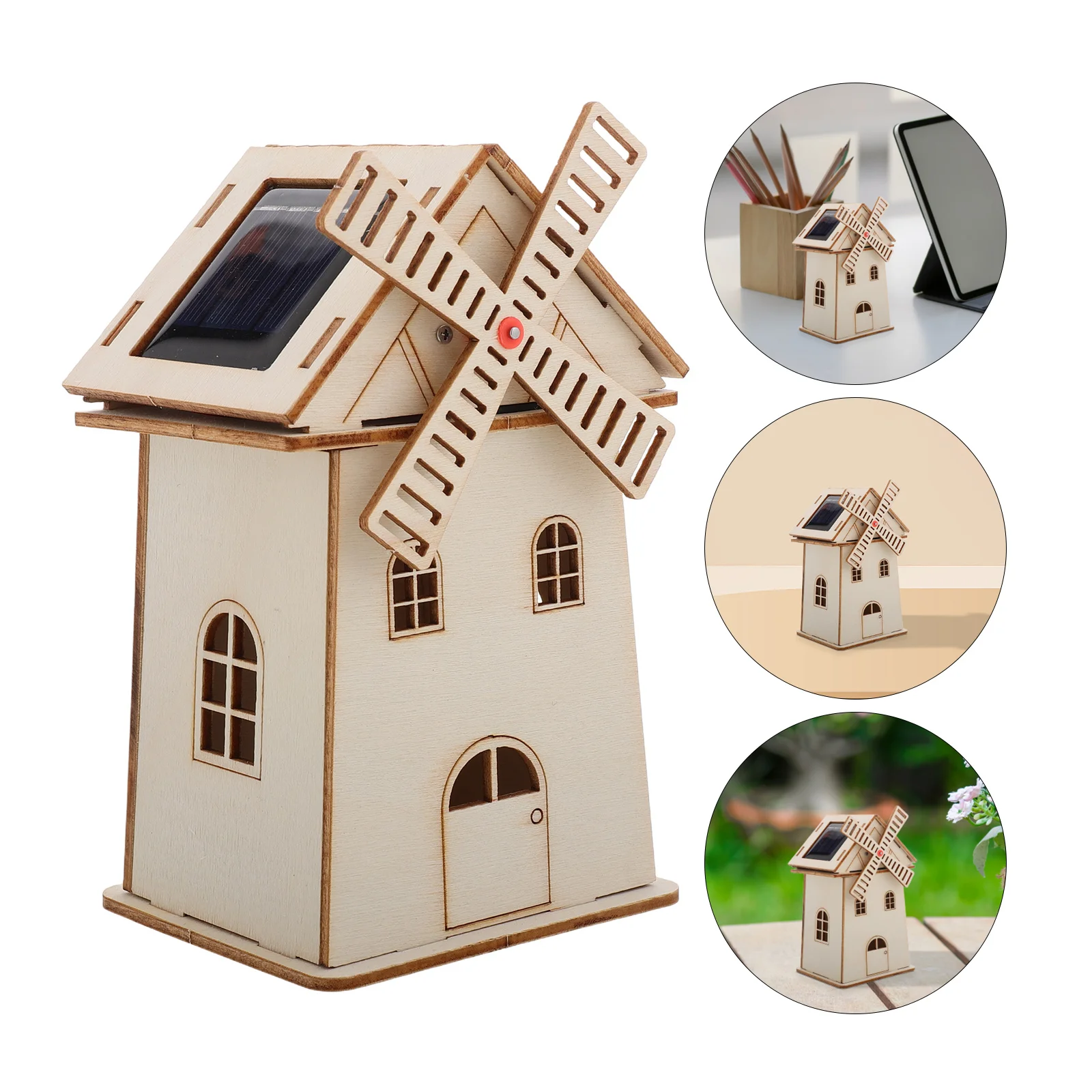 

DIY Solar Powered Wooden Windmill House Prop Unfinished Assembly Science Experiment Educational Project for Kids and Adults