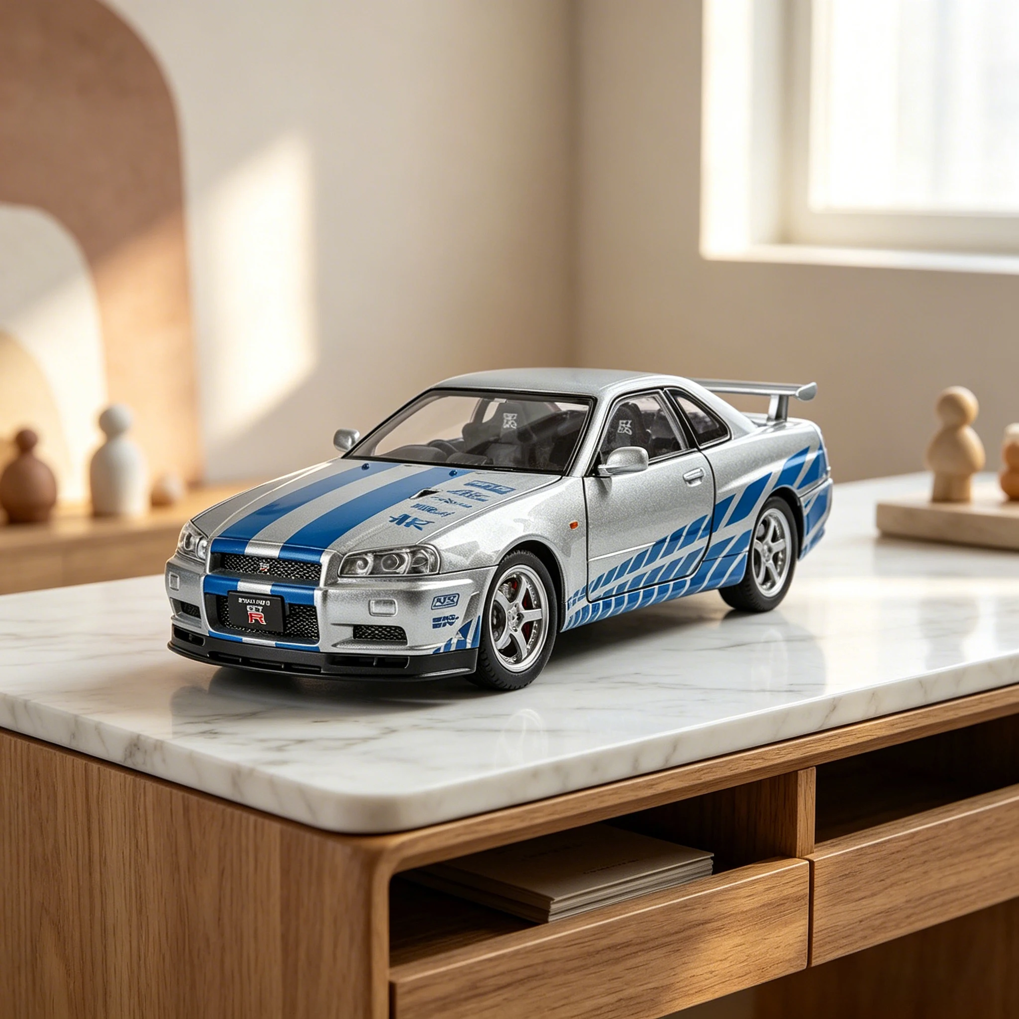 

Simulated 1/24 alloy die-cast GTR-R34 car model with sound and light, pull back forward, children's toys, boys' gifts