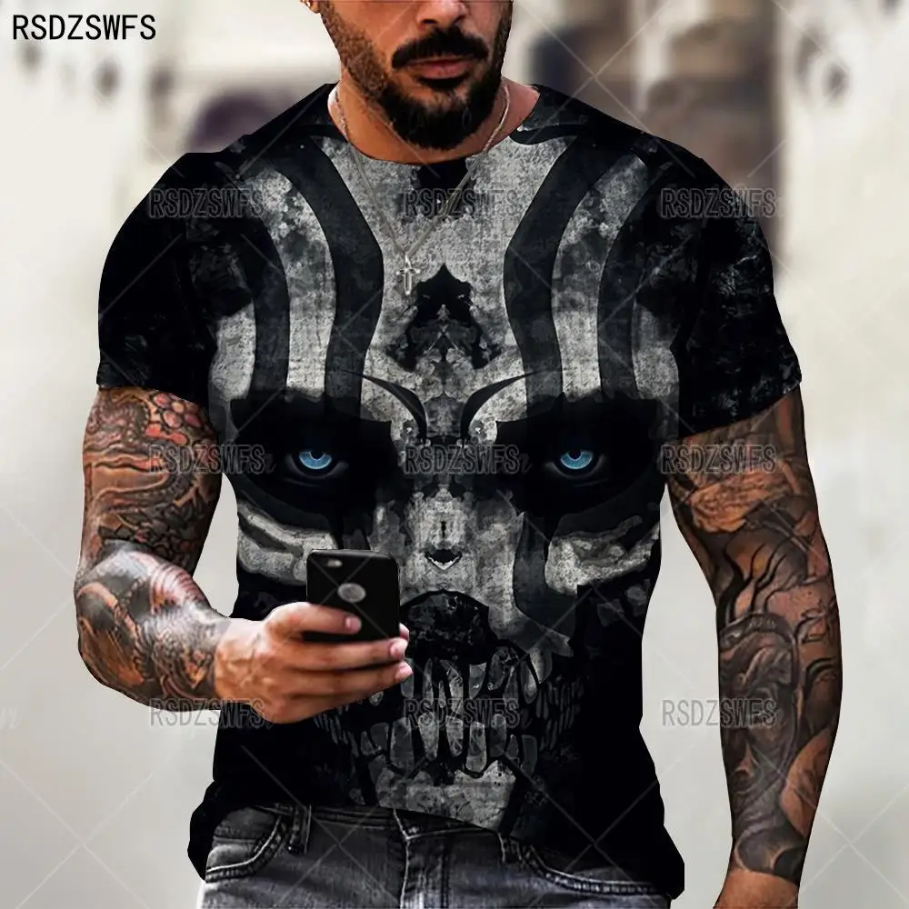 Summer Horror Skull 3D Print T Shirt For Men Casual Oversized Short Sleeve Clothes Streetwear Hip Hop Tops Tees Men Clothing 4XL