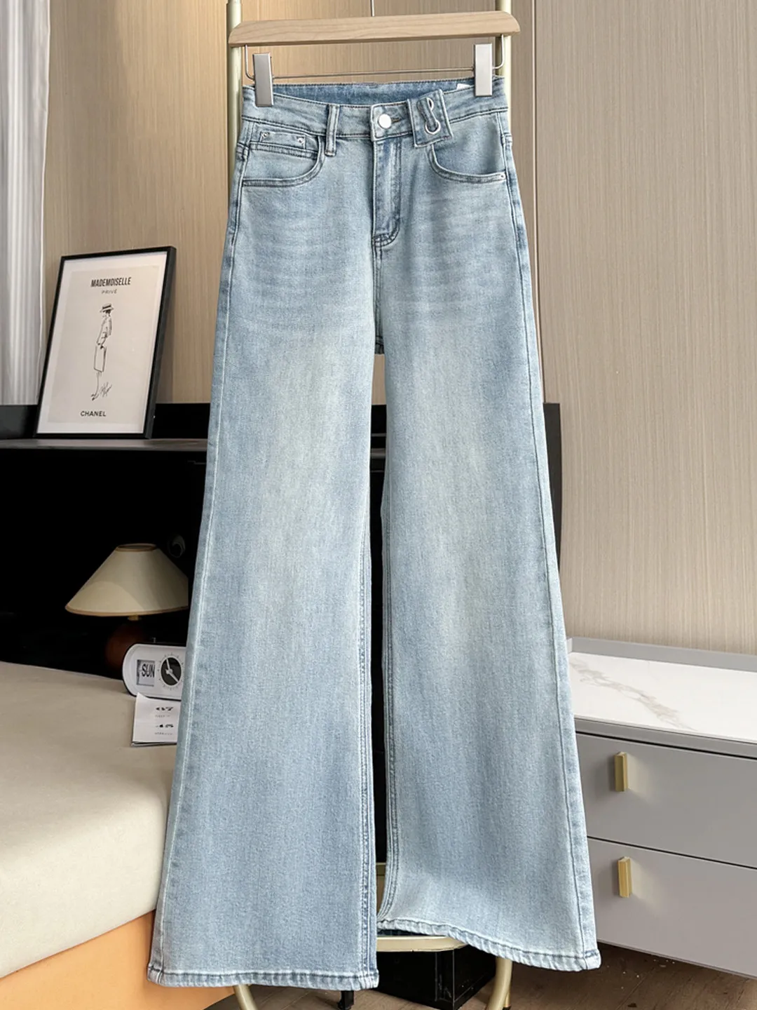 

High Waist Wide Leg Jeans Women's Korean Sle Faded Cotton Stretch Denim Commute Versatile Trendy Spring Casual Straight Cut
