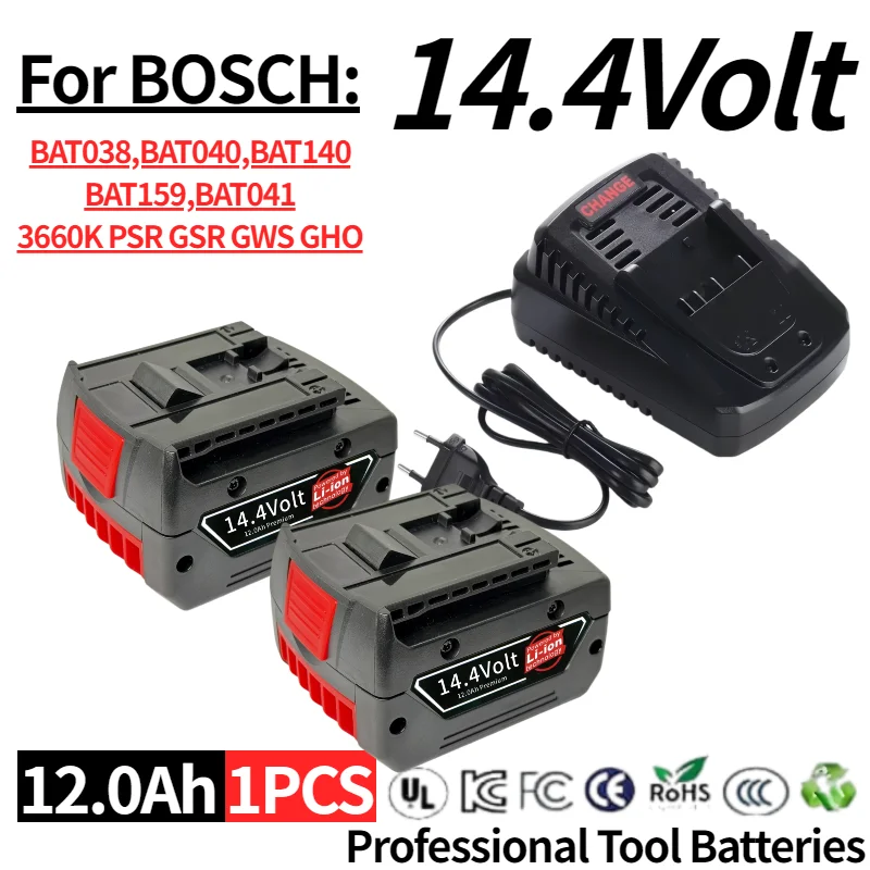 

14.4V 12000mAh rechargeable lithium battery pack, for Bosch cordless drill screwdrivers BAT607, BAT607G, BAT614, BAT614G