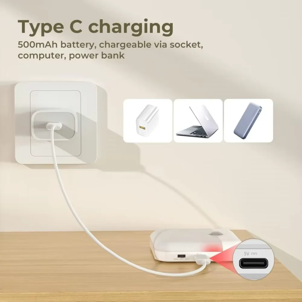 Lámpara LED con Sensor de Movimiento, Carga USB, Cuadrada, para Dormitorio, Cocina, Escalera, Pasillo, Armario, Iluminación
