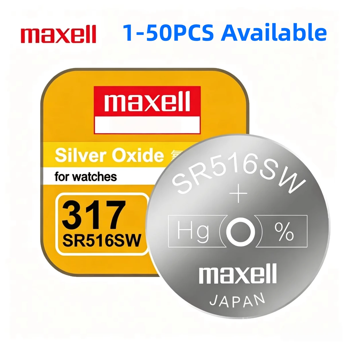 1‑10PCS Maxell SR516SW 317 Silver Oxide Button Cell High-Performance Battery for Watches Toys Small Electronic Devices