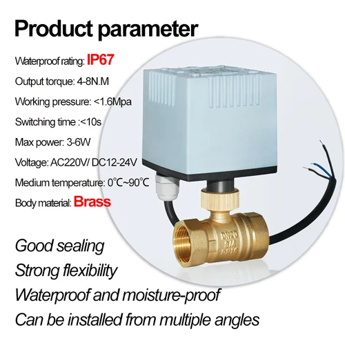 Imagen 2 del producto Válvula de bola eléctrica de latón DC12V-24V o AC220V con actuador eléctrico, válvula de bola de 2 controls de 3 cables DN15 ~ DN50, IP67 3 vías/2 vías