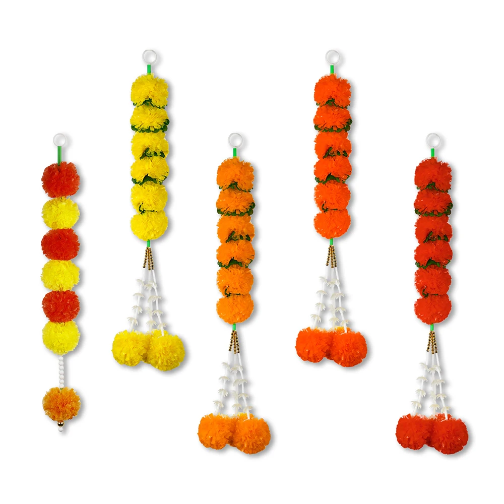 Guirnalda de flores de caléndula para Halloween, decoración de fiesta mexicana del Día de los muertos, flores artificiales de plástico, corona india para Festival de Diwali