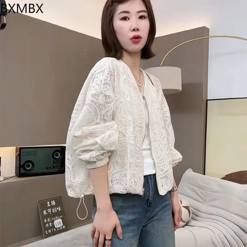 design sense hollow lace short jacket women's 2025 spring and summer thin foreign style casual long-sleeved sunscreen top tide