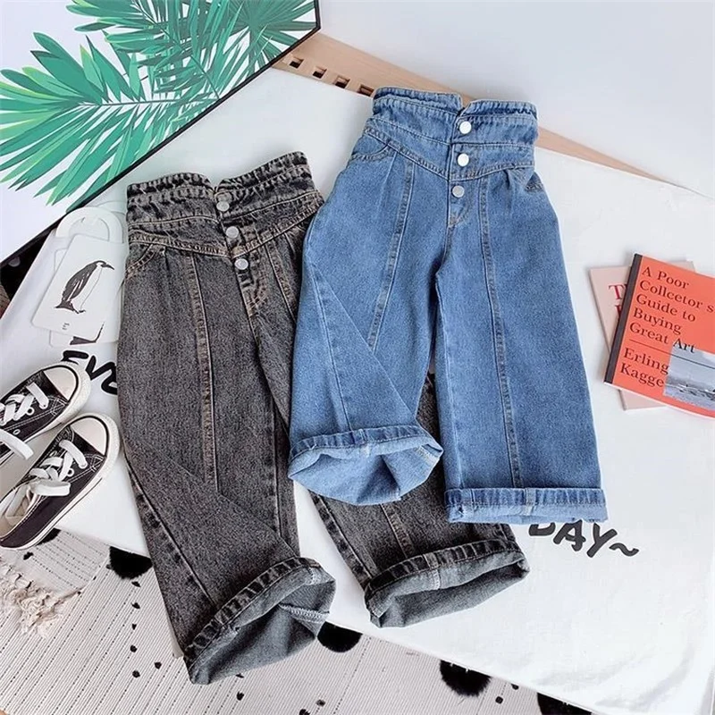 Clothing Baby Children's Girls Pants Infant Denim Trousers Kids Girl High Waist Jean Children Straight-leg Wide-leg Pant ropa