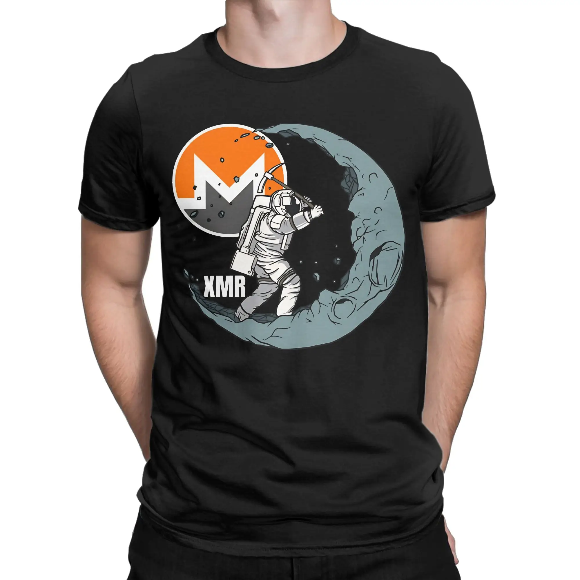 Monero XMR Moon Man Mining Crypto Cryptocurrency Funny Graphic 100% Cotton T-Shirt Monero XMR Tees Tops For Men