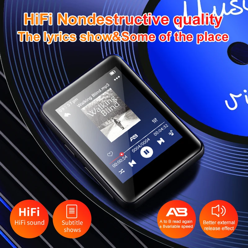 Full Metal Screen MP3 MP4 Player para homens e mulheres, 2.5 polegadas, ultra-fino, Bluetooth 5.0, Mini, portátil, tela sensível ao toque, FM, reprodutor de música