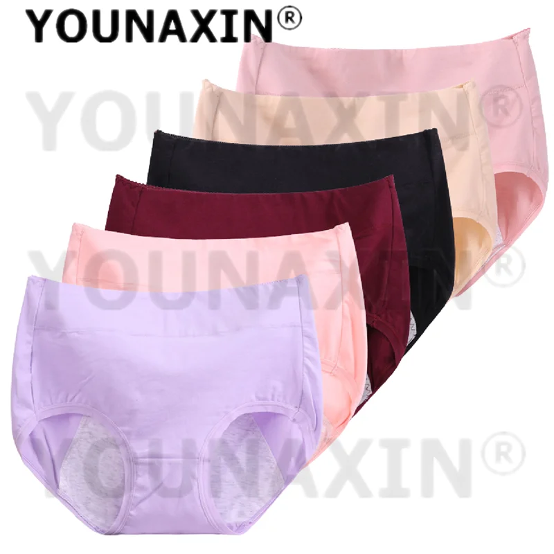

YOUNAXIN 6 шт. Женские менструальные трусы больших размеров, хлопковые, с высокой талией, защита от протеканий, размеры XL, 2XL, 3XL, 4XL, 5XL, 6XL