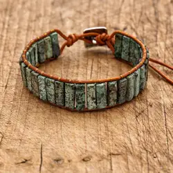 4*13 African Japser Vintage Boho Bracelet Jewelry Braided Natural Stones Charm Strands Leather Wrap Bracelets Couples Gifts