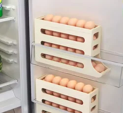 Eggs Holder for Fridge,4 Tiers Auto Rolling Fridge Egg Organizer,Space-Saving Egg Dispenser Holder,Holds 30 Eggs,Kitchen