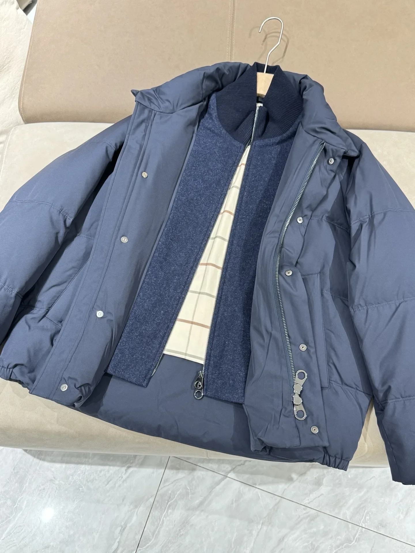 

Winter Men's Knitted Patchwork Down Jacket Single Breasted Long Sleeve Stand Collar Loose Fashion Coat