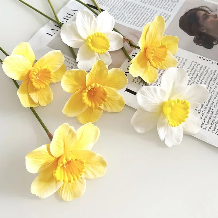 20Pcs Artificial Flowers Narcissus for dining Table Living Room Home Decoration Fake Daffodils Wedding Party Flower Arrangement