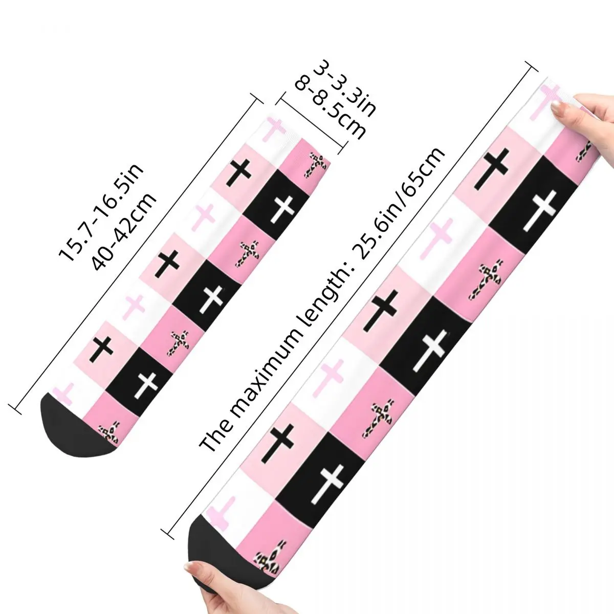 Men's Socks Colorful Pink Black White Leopard Christian Cross Pattern Retro Cross Crucifixion Harajuku Crew Sock Gift