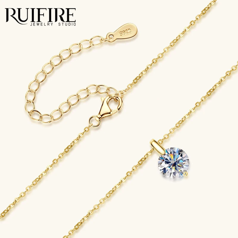 RUIFIRE Real Moissanite Pendant Necklace For Women Plated White Gold 925 Sterling Silver Wedding Party Bridal Fine Jewelry