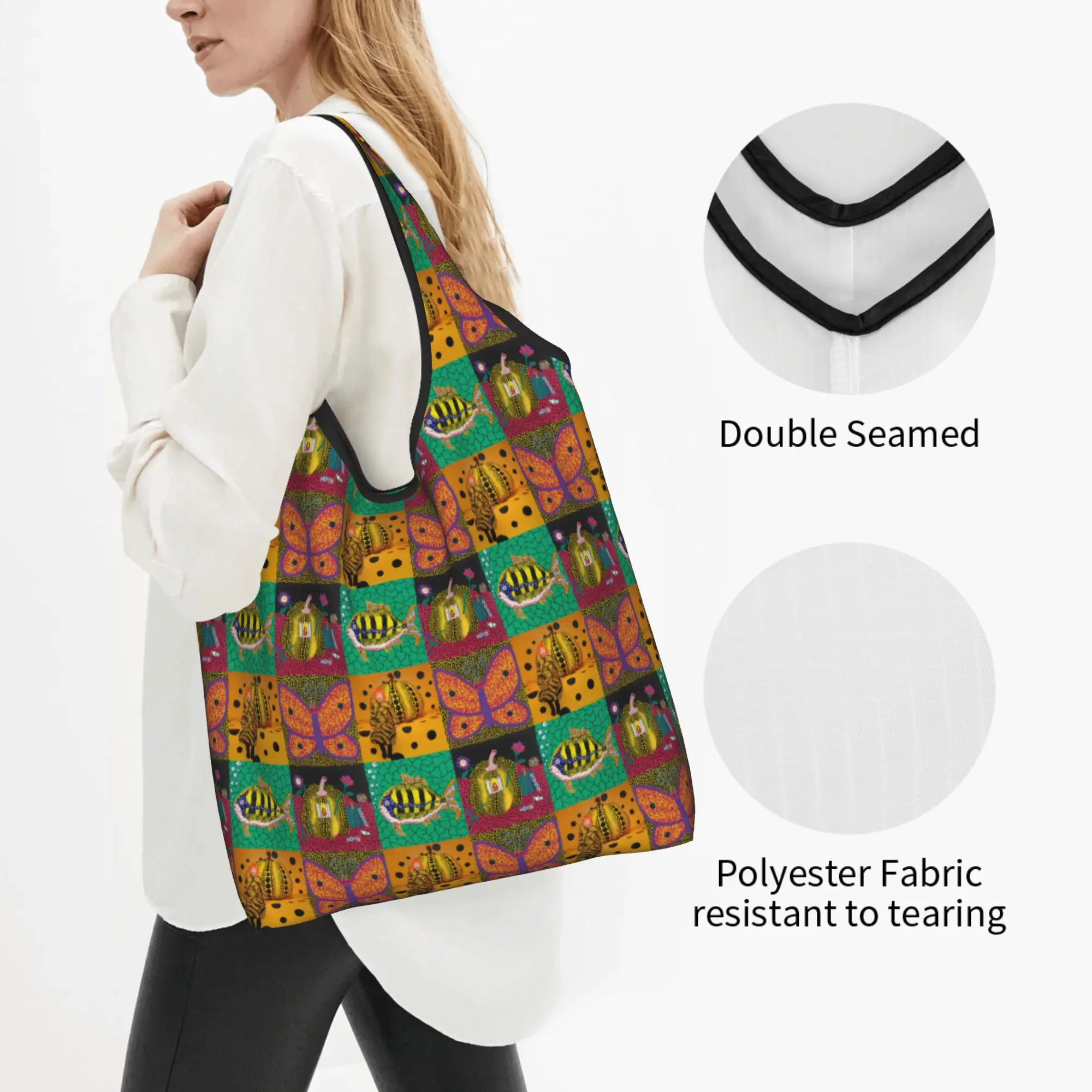 Cute Printed Yayoi Kusama Collage of  Shopping Tote Bag Portable Shopper Shoulder  Handbag