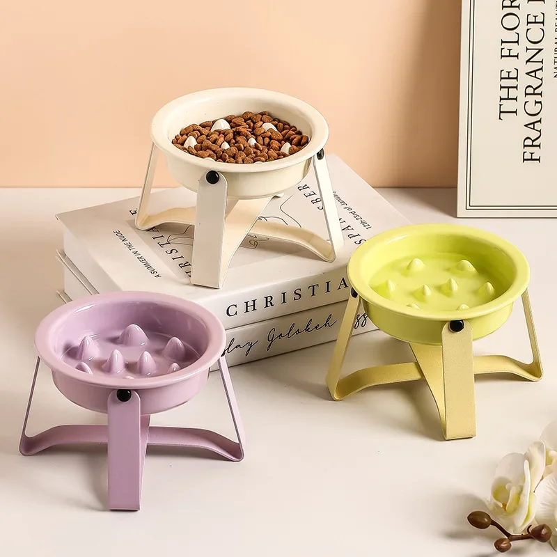 Pet Slow-feeding Bowl with Iron Stand Neck-protecting Cat Food Bowl Anti-spill Bowl Stand Pet Bowl