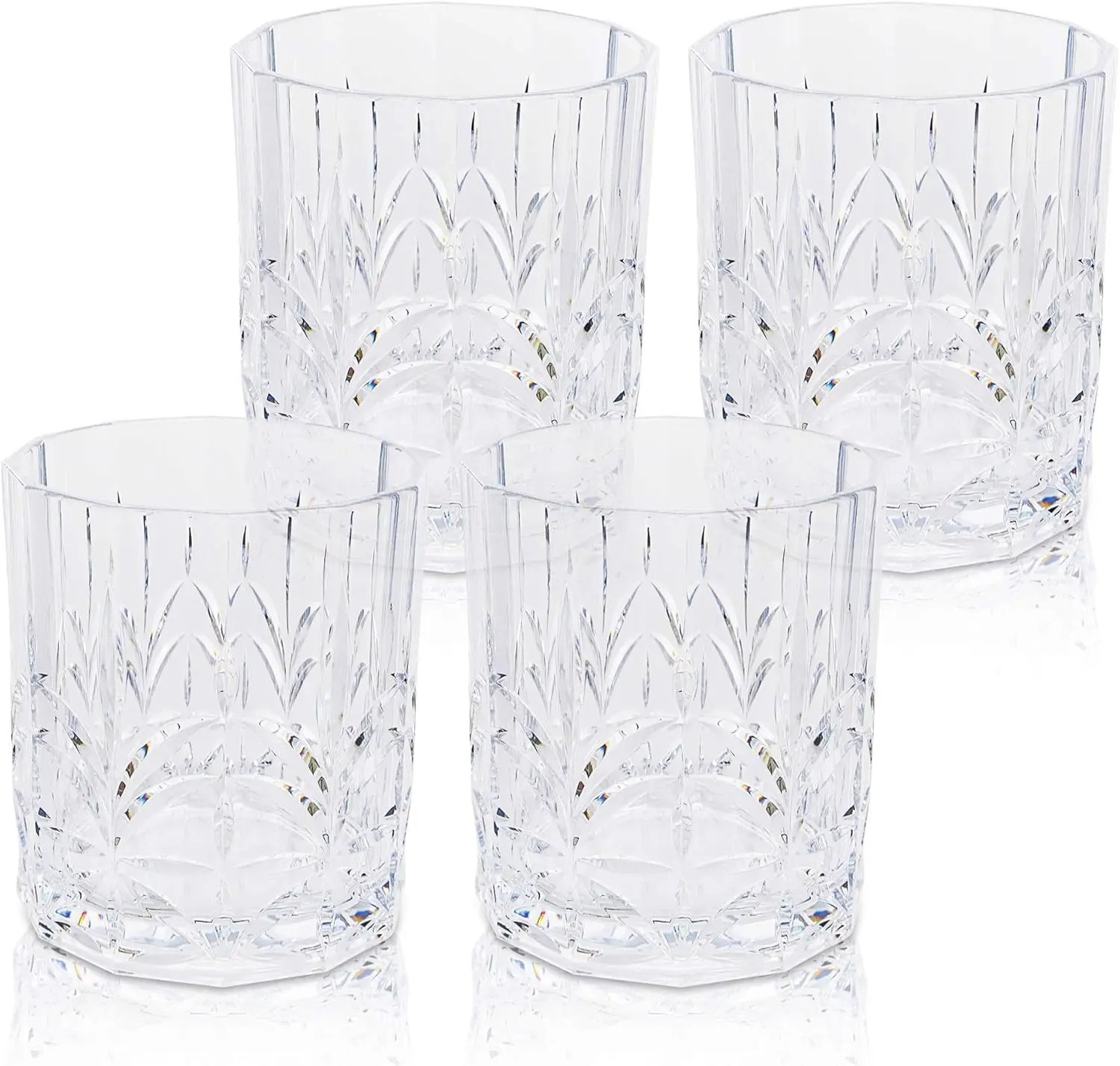 

Tritan Plastic Whiskey Glasses Set of 4, 13oz Unbreakable Wine Glasses, Shatterproof Crystal Cut Drinking Glasses for