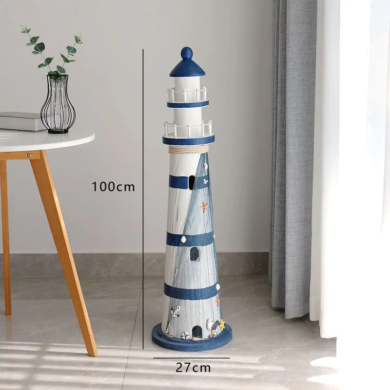 Mediterranean wooden large lighthouse floor ornament home decoration