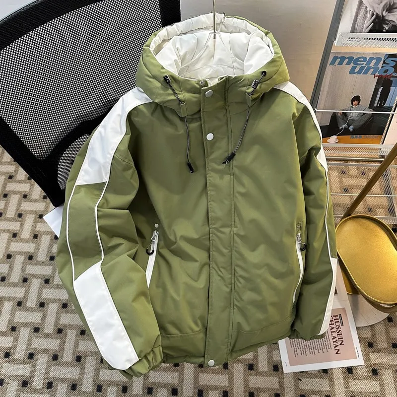 

Trendy Japanese Brand Hooded Puffer Cotton Jaet Thiened Winter Outerwear for Couples ex Loose Fit Youthful Sle