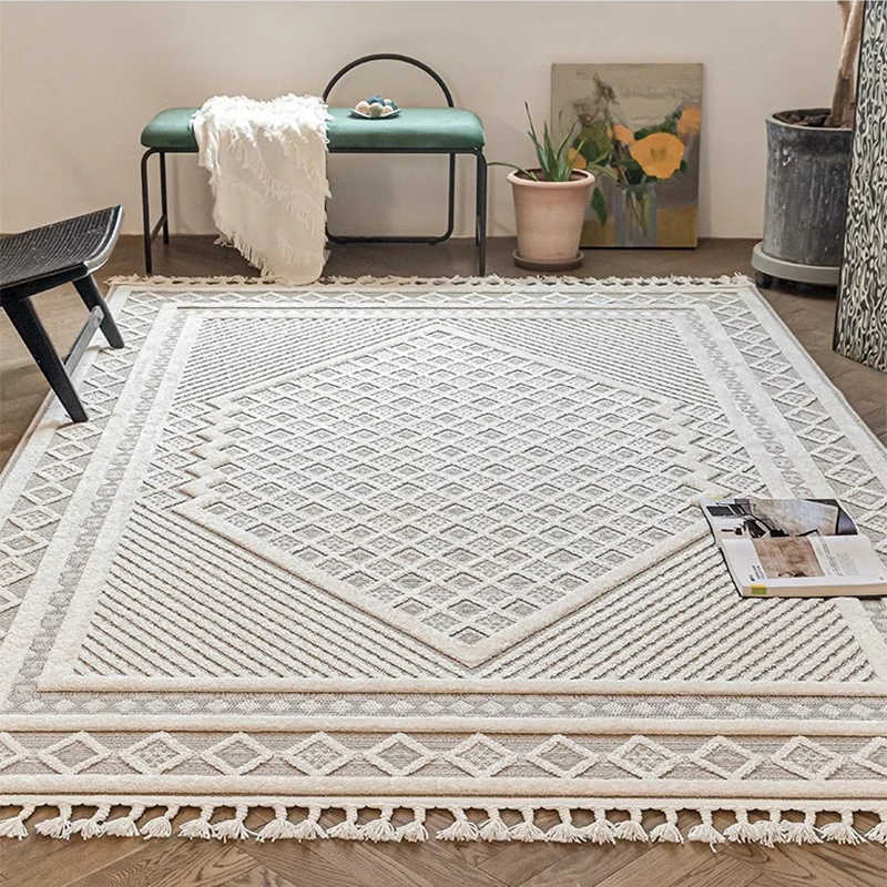 Boho Living Room Carpet Tassel Woven Simple Carpet Livingroom Home Decorative Floor Morocco Large Area Rug Carpet for Bedroom