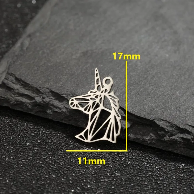 5pcs Origami Stainless Steel Unicorn Dinosaur Pendant Cartoon Animal DIY Jewelry Making Elephant Fox Charm Accessories Wholesale
