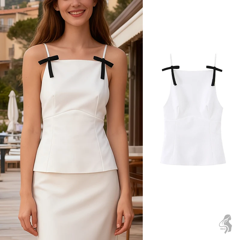 

Женский модный топ с бантом, майка без рукавов на бретелях, стильный и универсальный, незаменимый, подходит для повседневного ношения