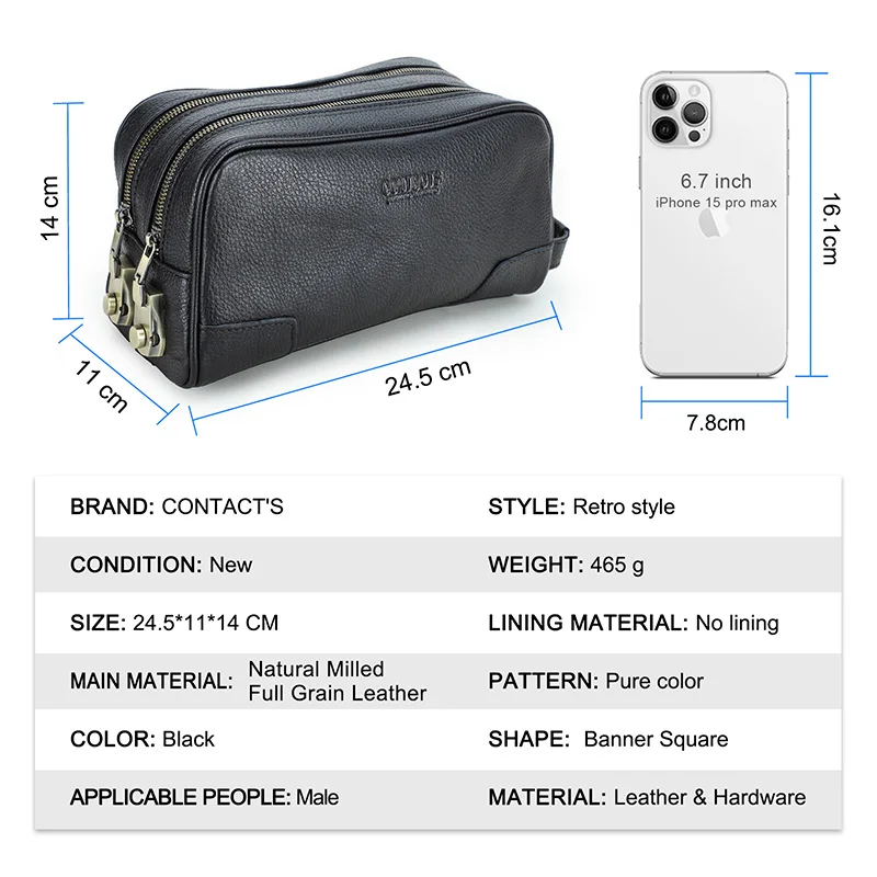 CONTACT'S Fashion Genuine Leather Clutch Bags Men Large Capacity Double Metal Code Lock  Handbags Male Travel Gift Vocation Bags view 3
