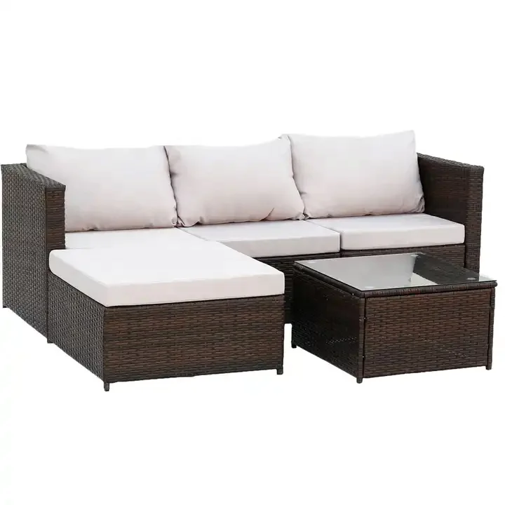 

Rattan Outdoor Furniture Cream Fabric Cushion for 3 Seaters Chairs Patio Set Outdoor Garden Furniture Sofa