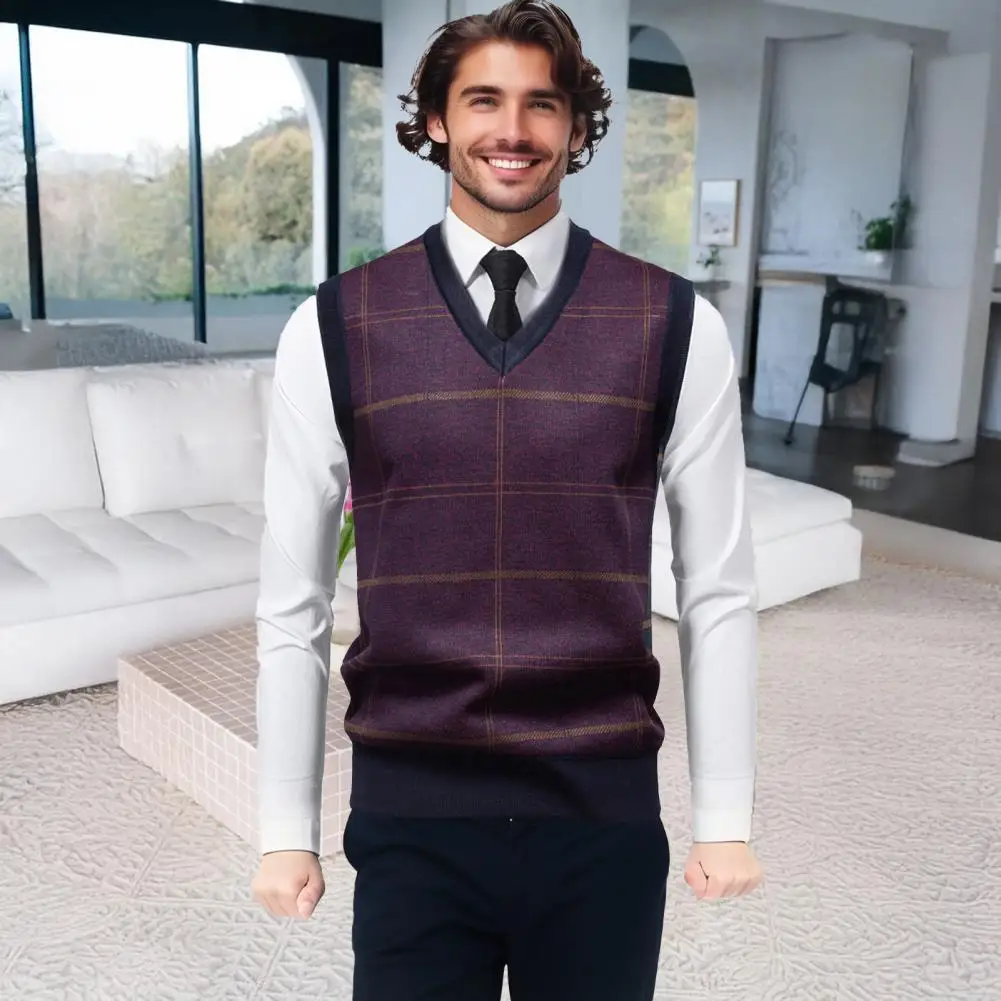 تتلاشى مقاومة متماسكة سترة أنيقة الرجال منقوشة طباعة متماسكة سترة مع بطانة المخملية الخامس الرقبة سترة دون أكمام للخريف ل أ