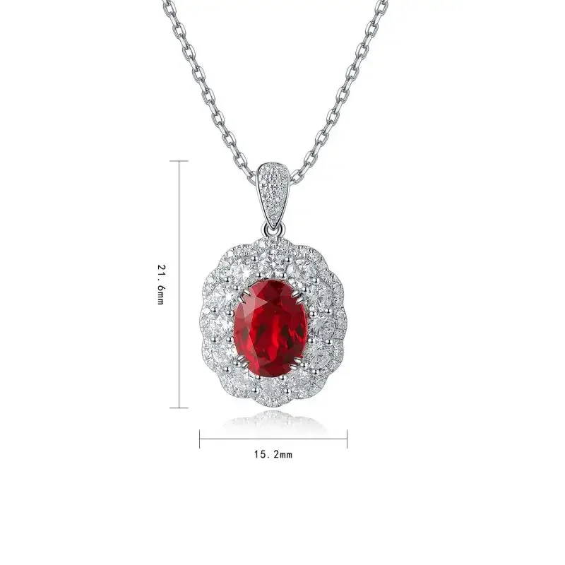 

RUIF 2024 New Luxury Design S925 Silver Oval Shape Lab Ruby Necklace Women/Girls Jewelry Party Gifts Fine