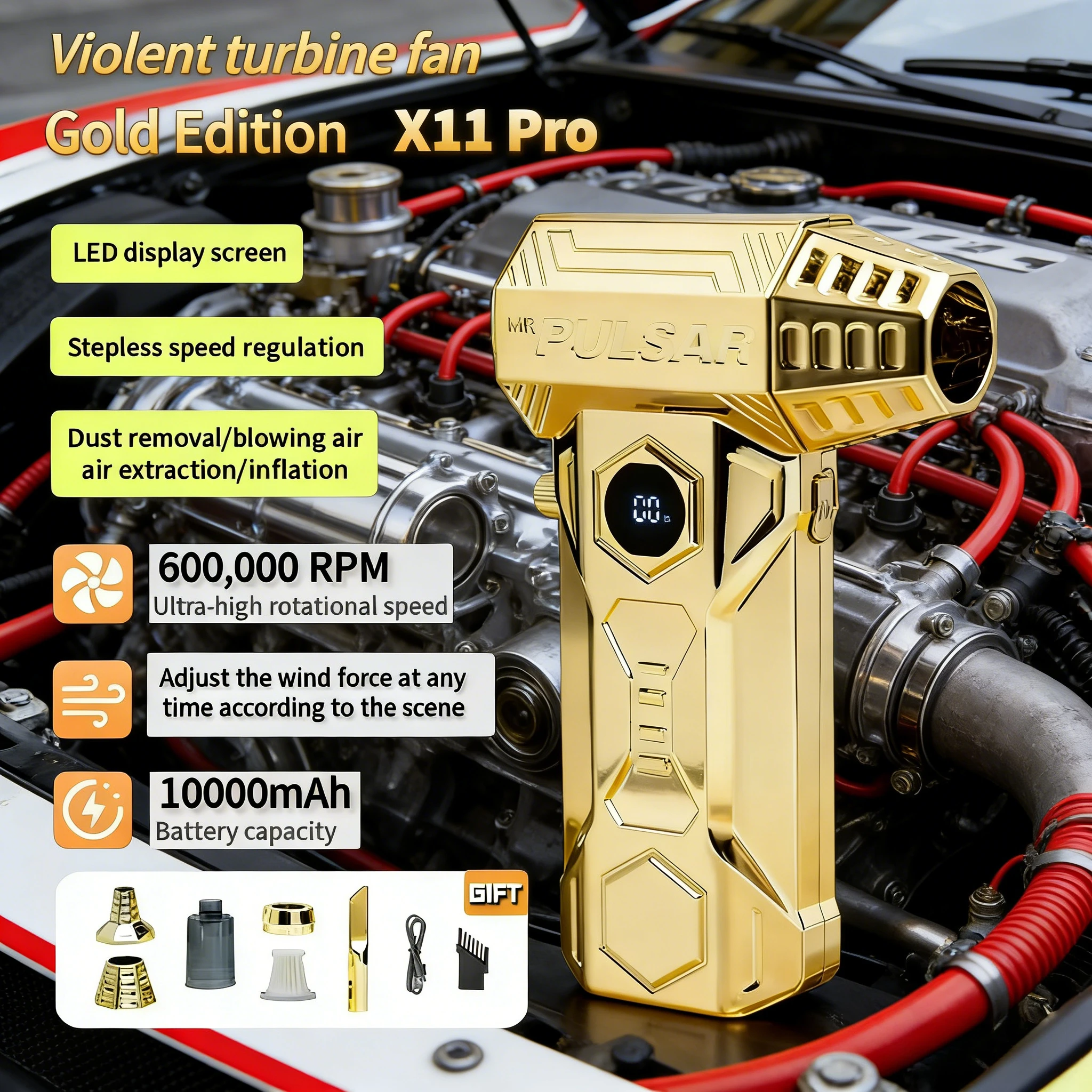 

﻿ Новый турбинный вентилятор X11pro с бесщеточным двигателем, скорость ветра 75 м/с, 10000 мАч, 600000 об/мин, для чистки автомобилей, мощный поток воздуха