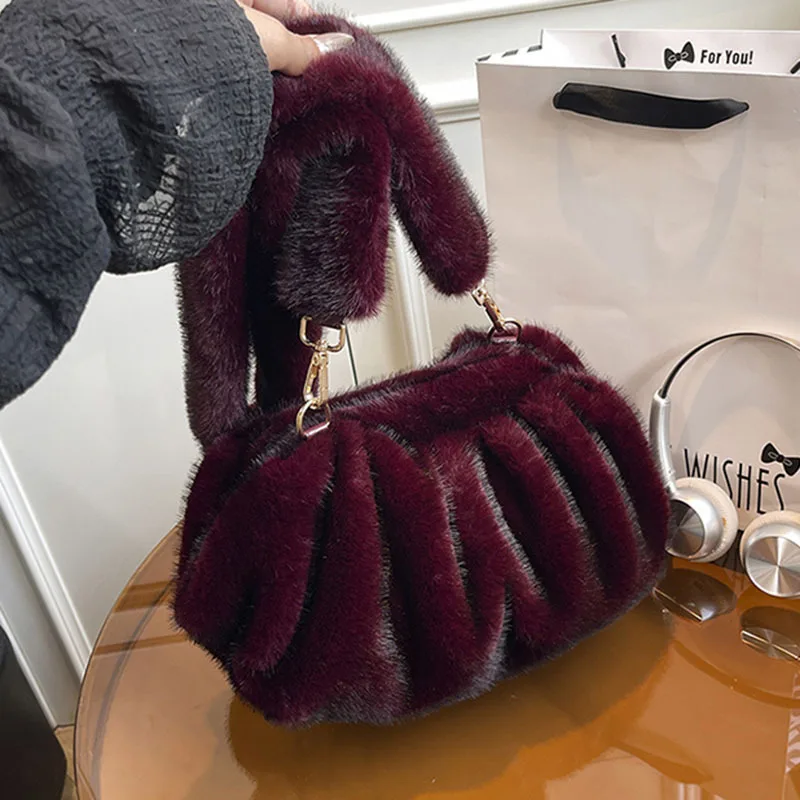 

Пушистая плюшевая сумка для пельменей с рюшами из искусственного меха для женщин, сумка на плечо, зимние теплые мягкие сумки через плечо, новые сумки, сумка