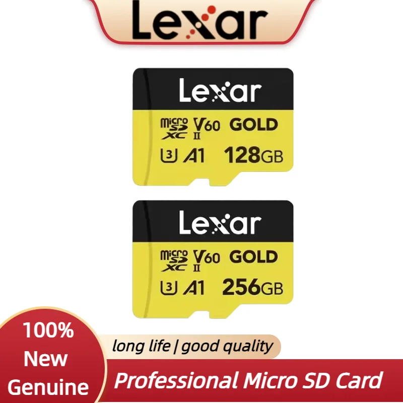 New Lexar Original Professional Micro SD Card Gold 128GB Flash Card V60 A1 C10 TF Card MicroSDXC Read Max 280MB/s For Camera