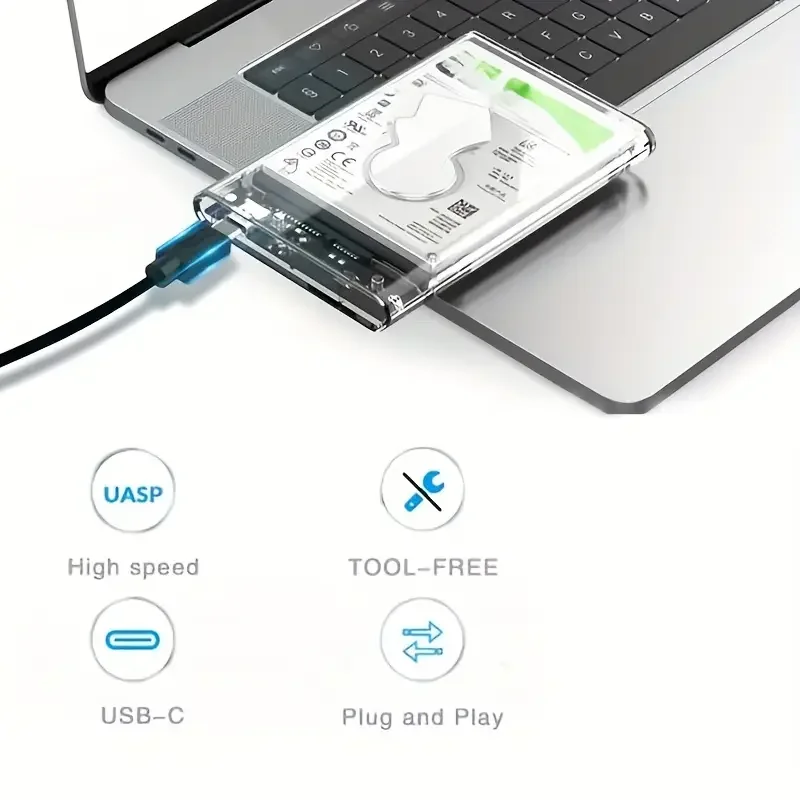 2.5Inch Type-C Mobile Hard Drive Enclosure SATA to USB 3.1 USB C SSD Enclosure 5Gbps Tool-Free Hard Disk Case for Laptop Desktop