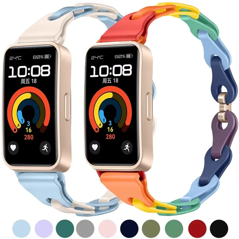 NEUES Kettensilikonband für Huawei Band 10 9, Damenmode, Sportarmband für Huawei Band 8, buntes Mädchen, ultraschmales Armband