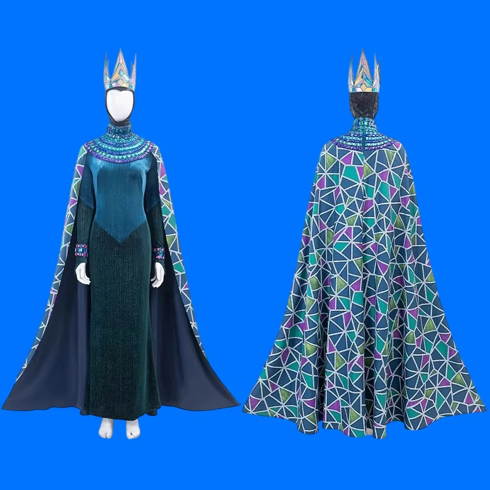 

Evil Queen Cosplay Stepmother Costume Women Fantasia Blue Dress Cloak Full Set Halloween Party Witch Disguise Magic Outfits