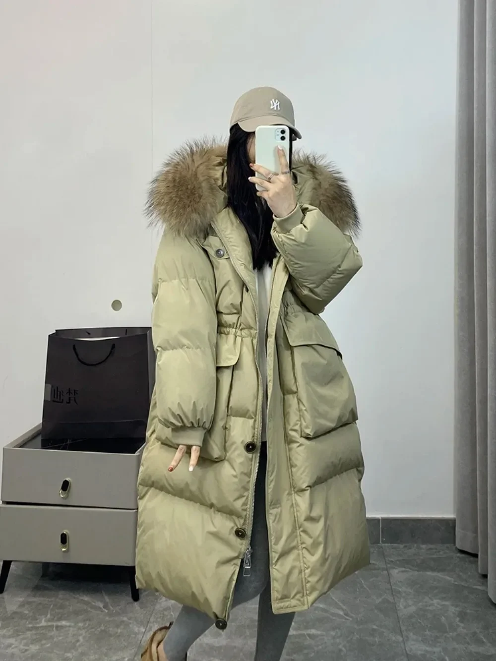 Down Jacket Women Waterproof Winter Long Puffer Jacket 2024 Real Raccoon Fur Hooded Duck Down Coat Female Rain Feather Parkas