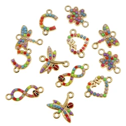 50pcs Heart-shaped Rhinestone Connectors Animal Dragonfly ladybug Charms Metal Charms for Diy Jewelry Making Handmade Accessorie